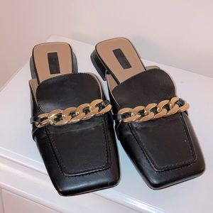 TopShop Square Toe Loafer Slide Chain Detail